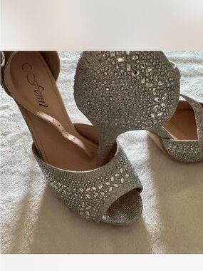 Sparkling Silver Open-Toe Heels by